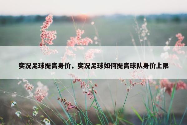 实况足球提高身价，实况足球如何提高球队身价上限